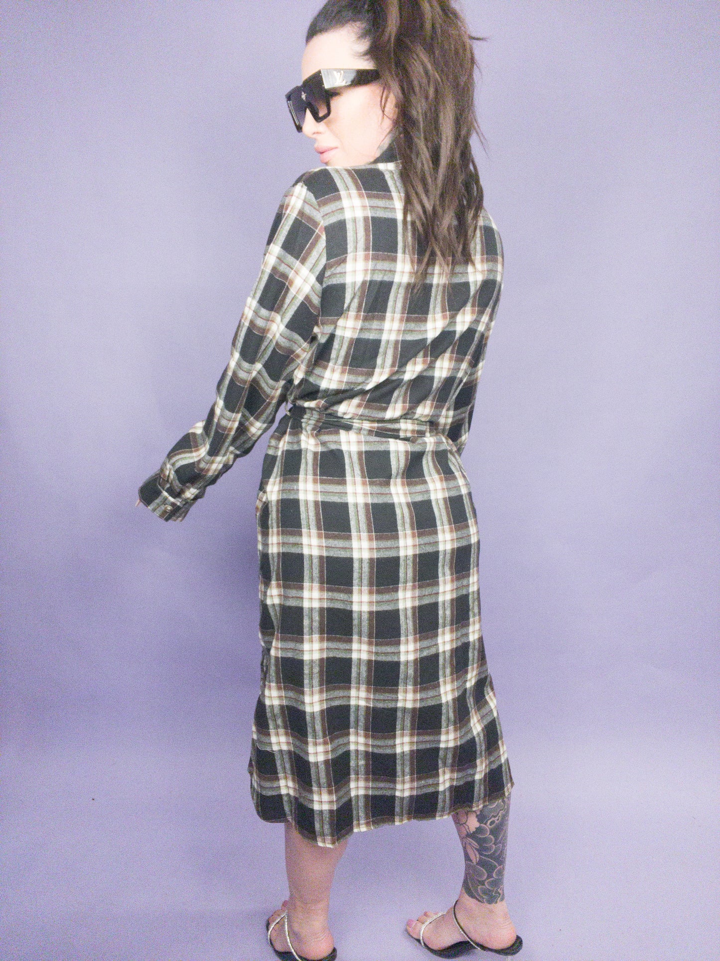 CURVY Jade By Jane - Plaid Print Collar Long Shirt Dress