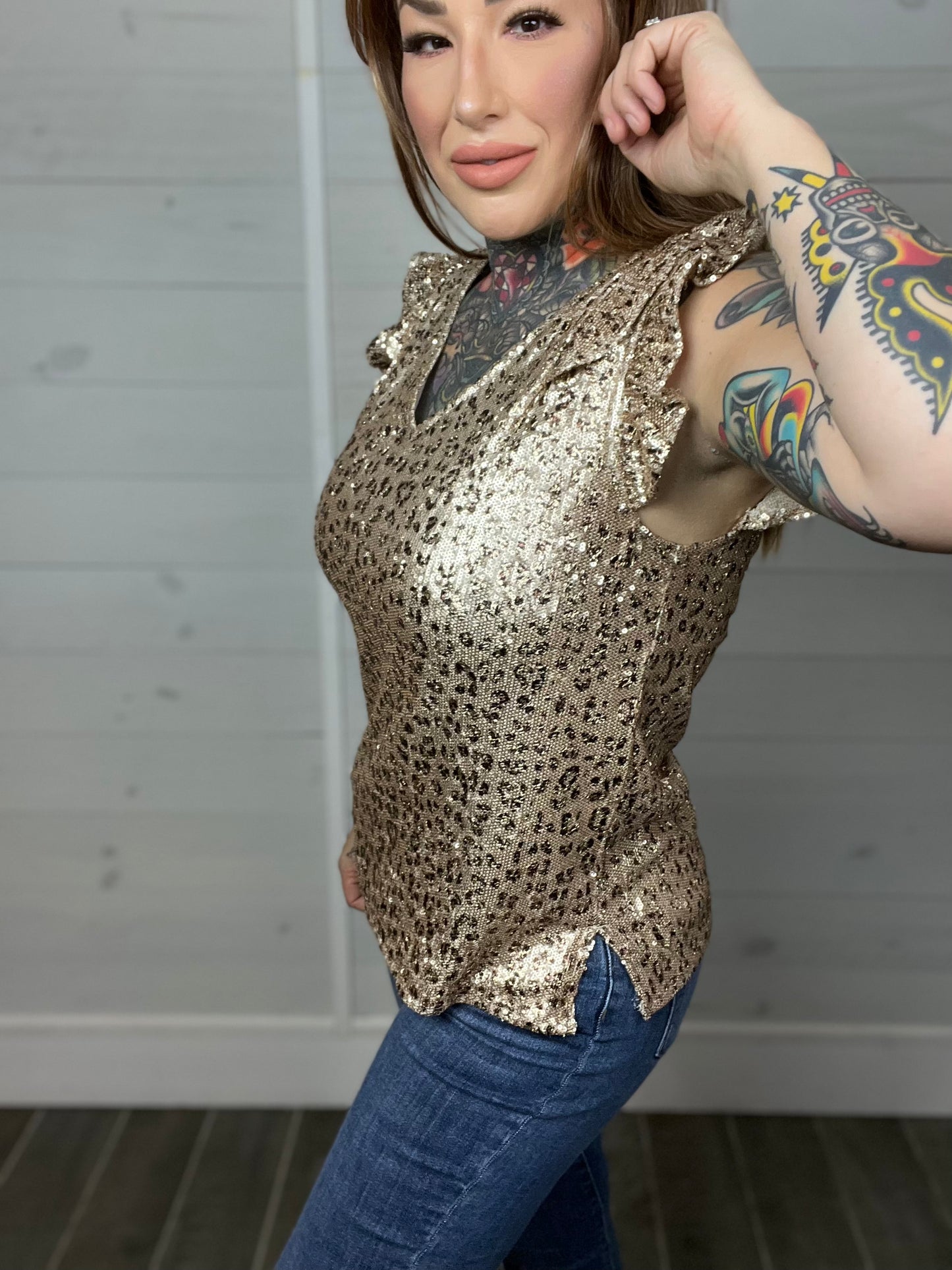 Looking So Innocent Sequin Leopard Top