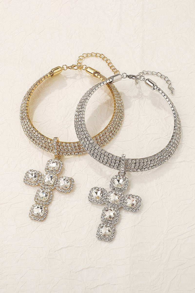 Bringing The Bling Lux Rhinestone Cross Necklace