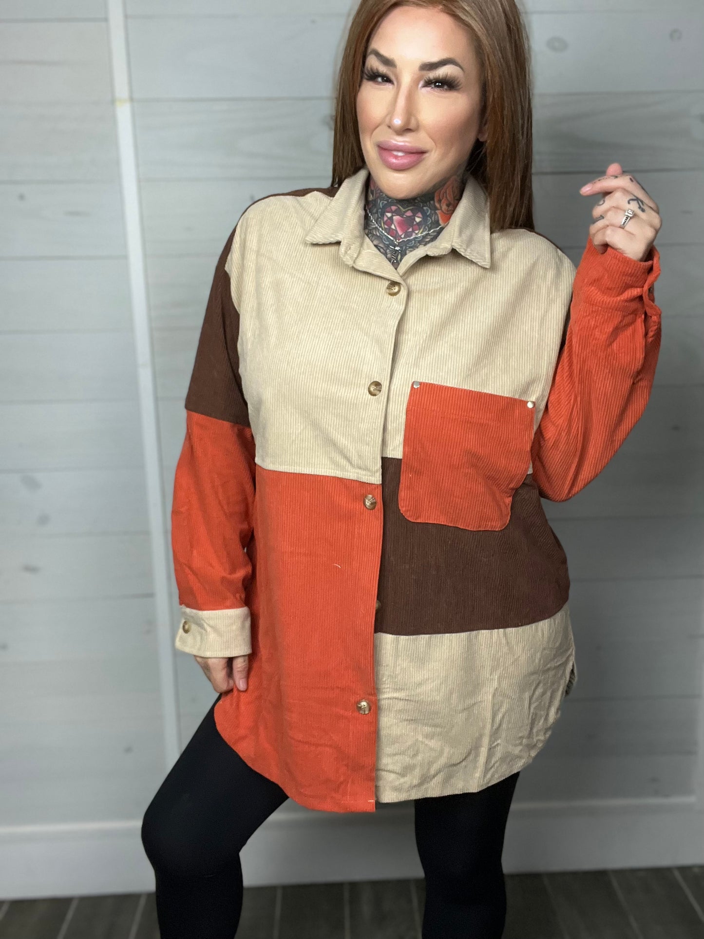 Temporary Escape Curvy Corduroy Shacket