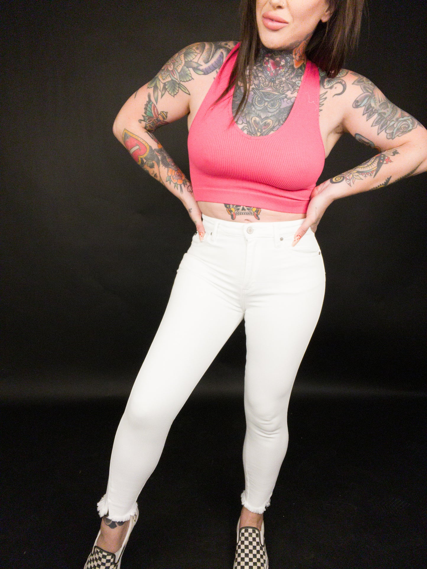 High Rise Ankle Skinny White Jeans