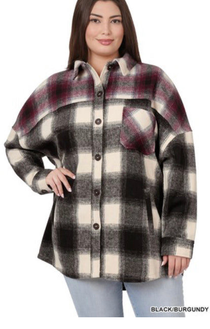 Simple Pleasures CURVY Oversized Plaid Shacket