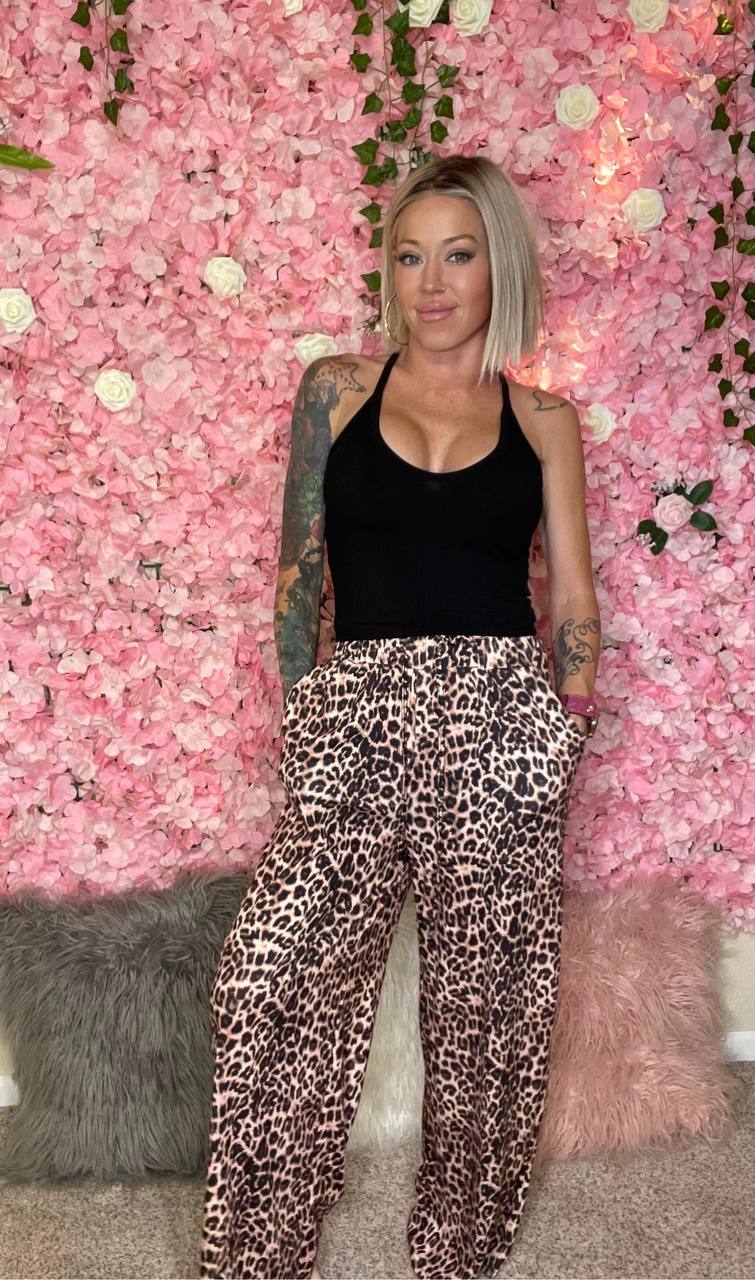 In The Moment Leopard Drawstring Wide Leg Pants