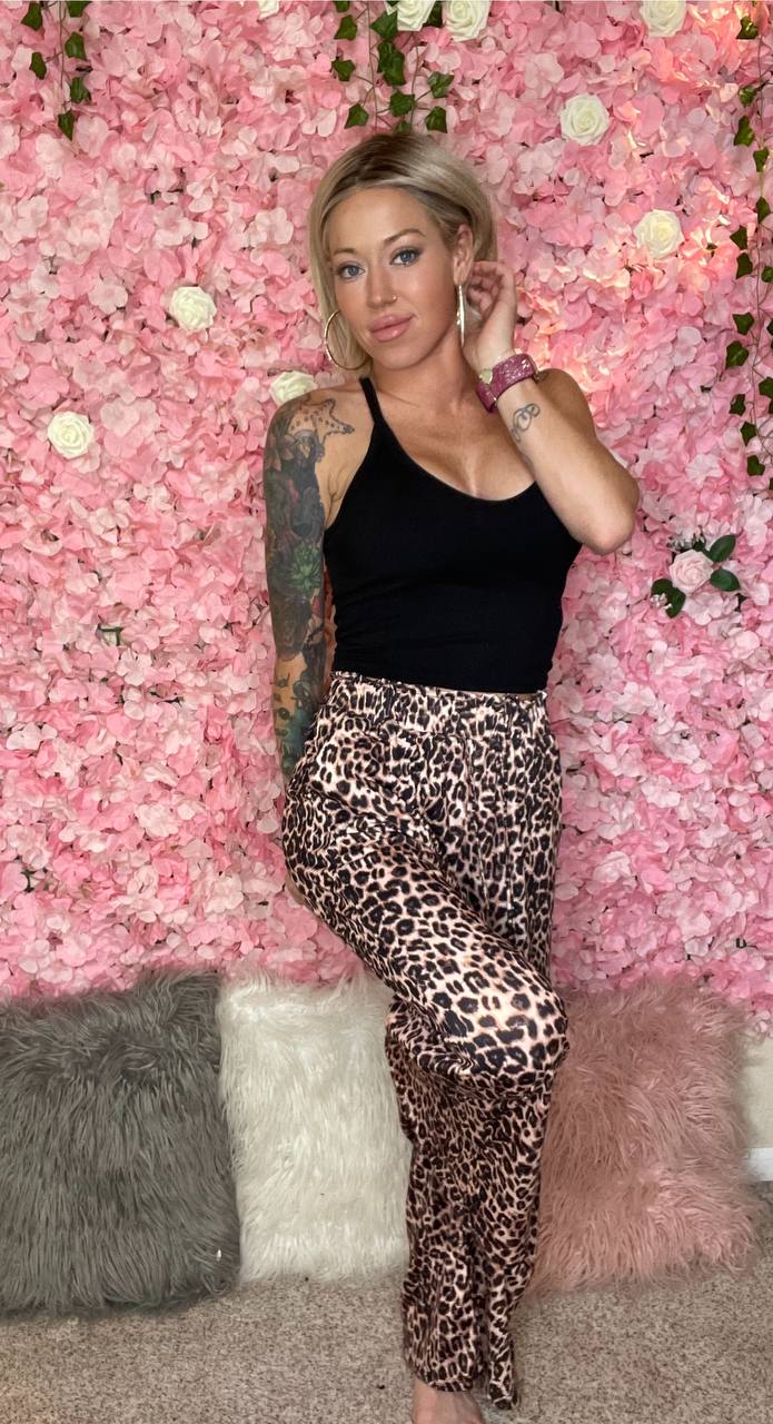 In The Moment Leopard Drawstring Wide Leg Pants