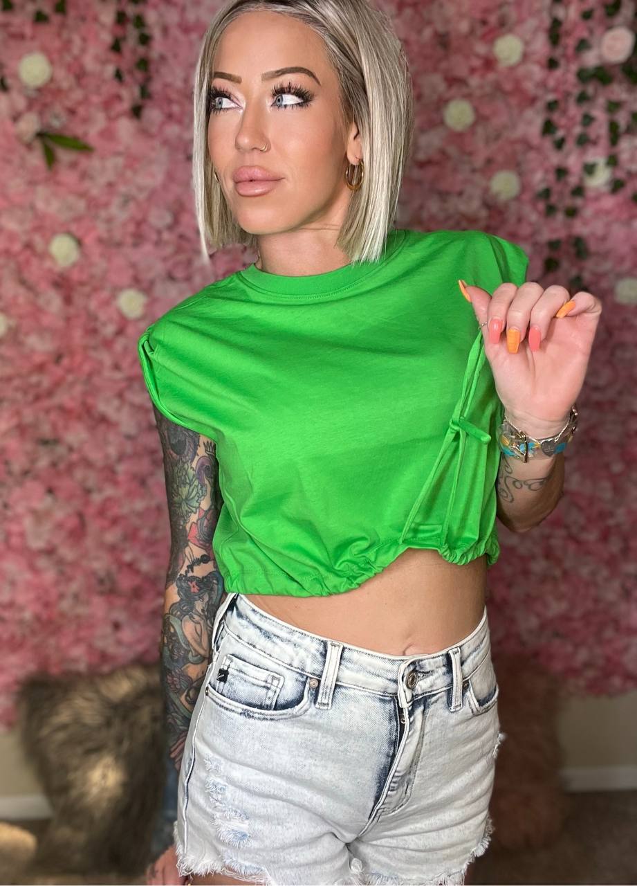 Green Get In The Game Drawstring Hem Crop Top (HYFVE)