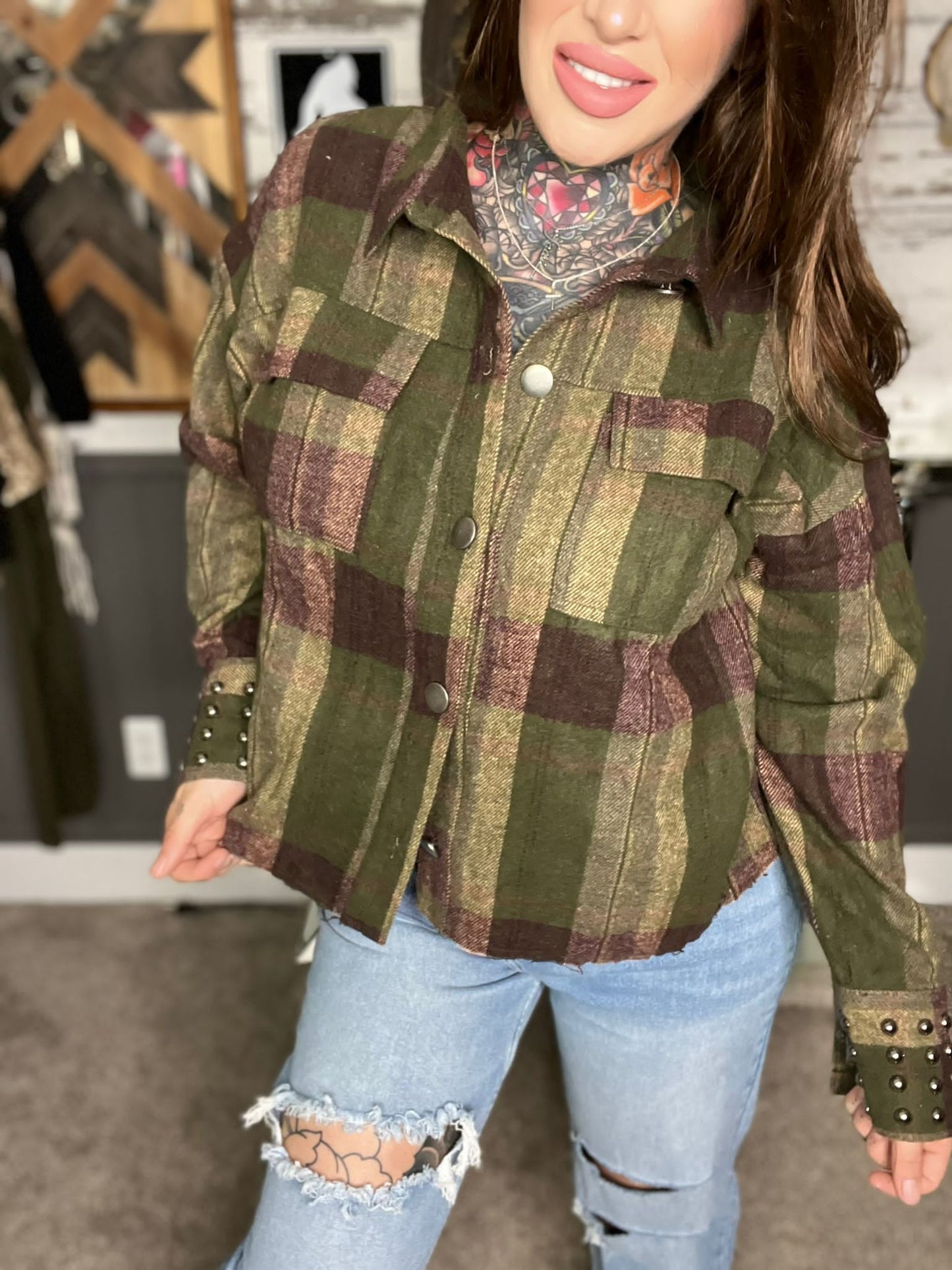 Bad To The Bone Curvy Plaid Shacket