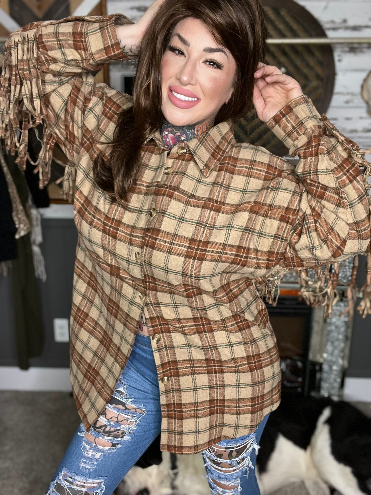 Fall In The City Curvy/Reg Plaid Shacket