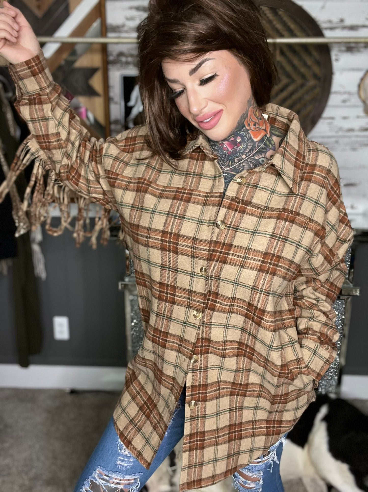 Fall In The City Curvy/Reg Plaid Shacket