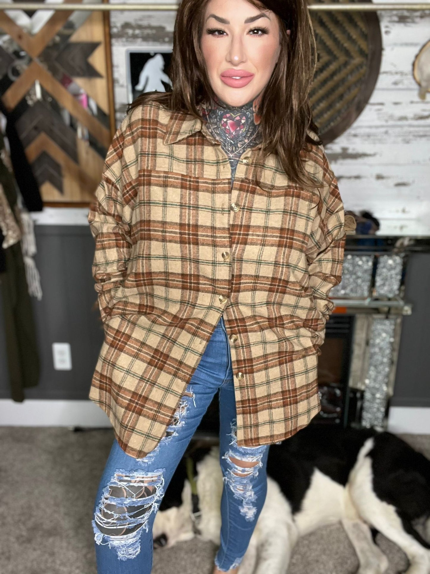 Fall In The City Curvy/Reg Plaid Shacket