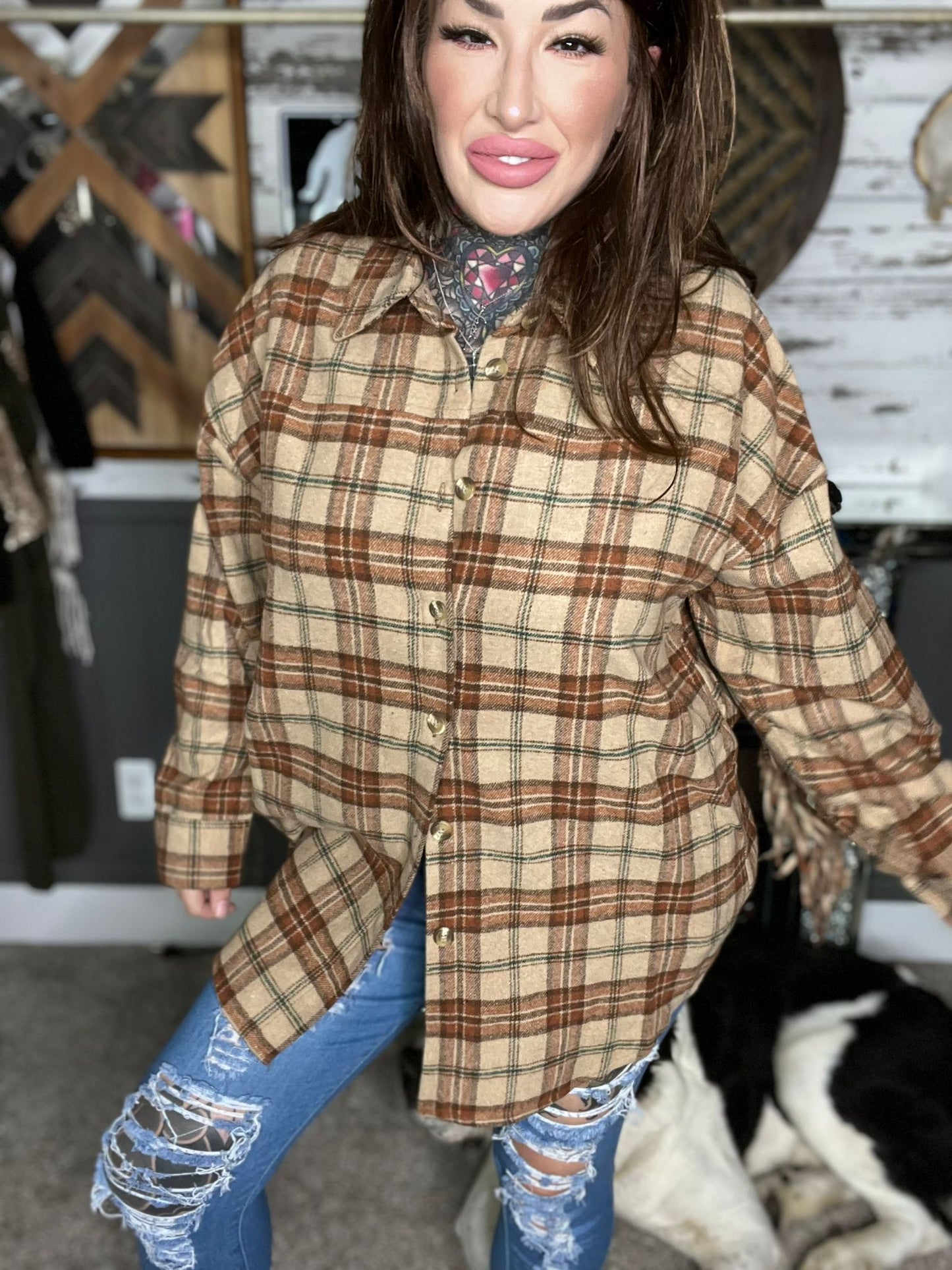 Fall In The City Curvy/Reg Plaid Shacket