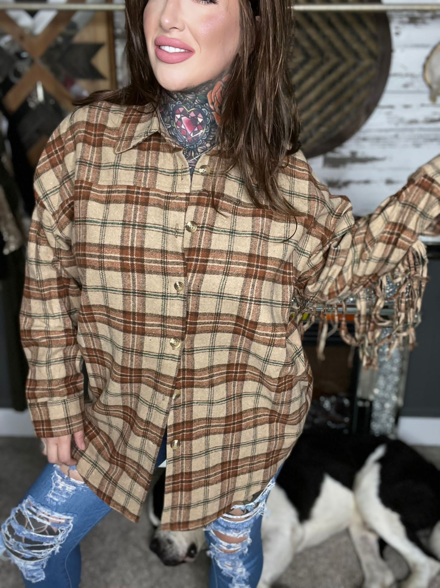 Fall In The City Curvy/Reg Plaid Shacket