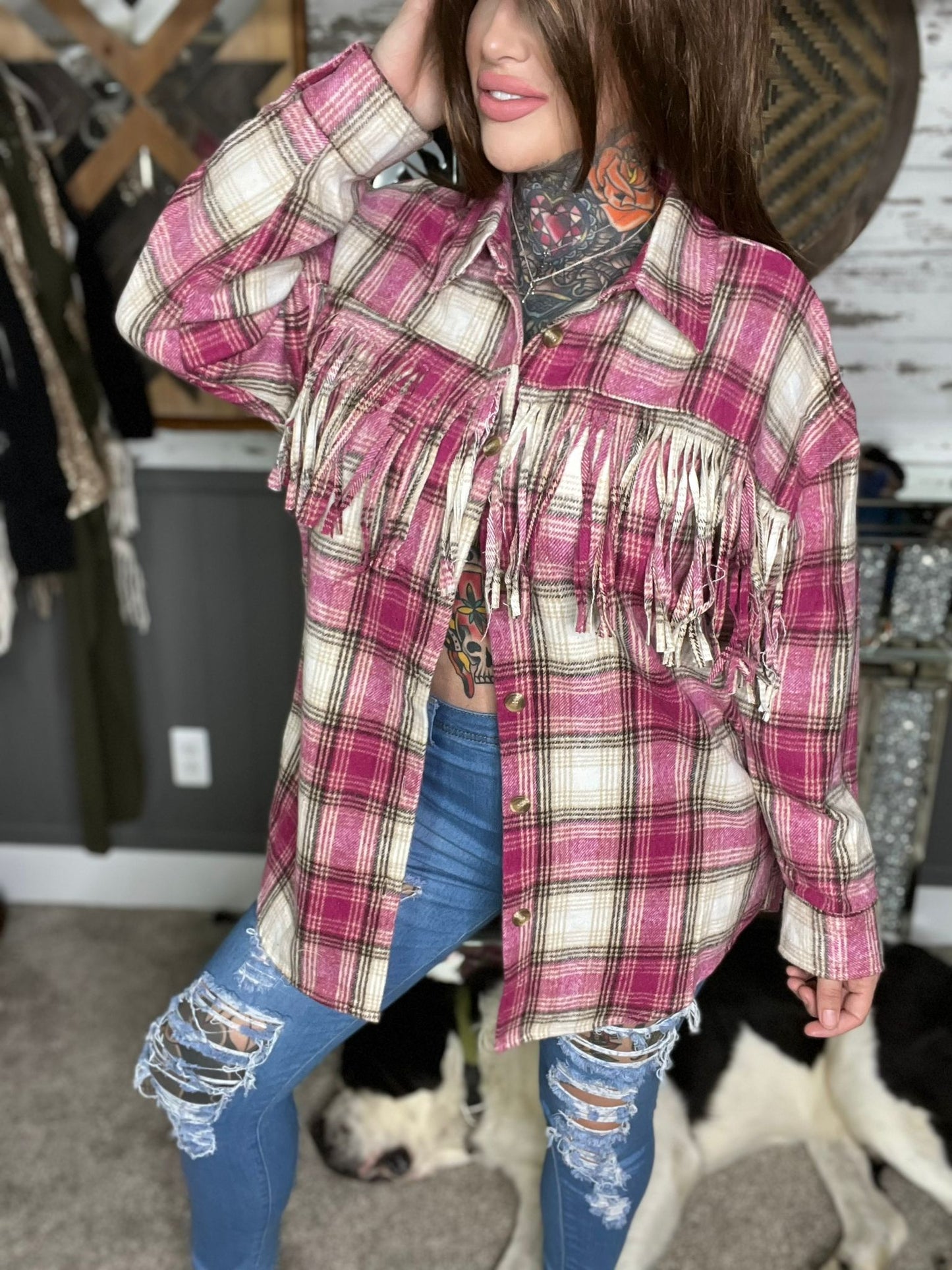 Catch Your Gaze Curvy Plaid Shacket