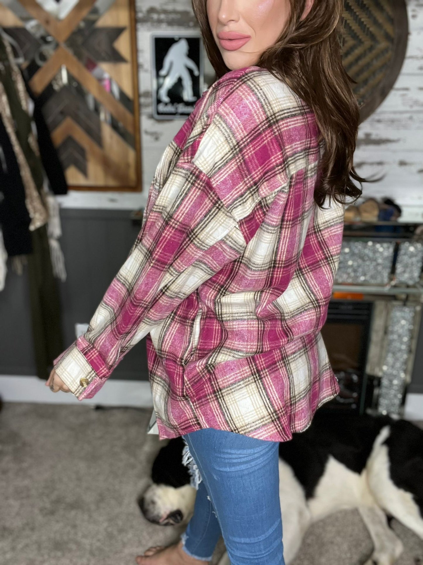 Catch Your Gaze Curvy Plaid Shacket