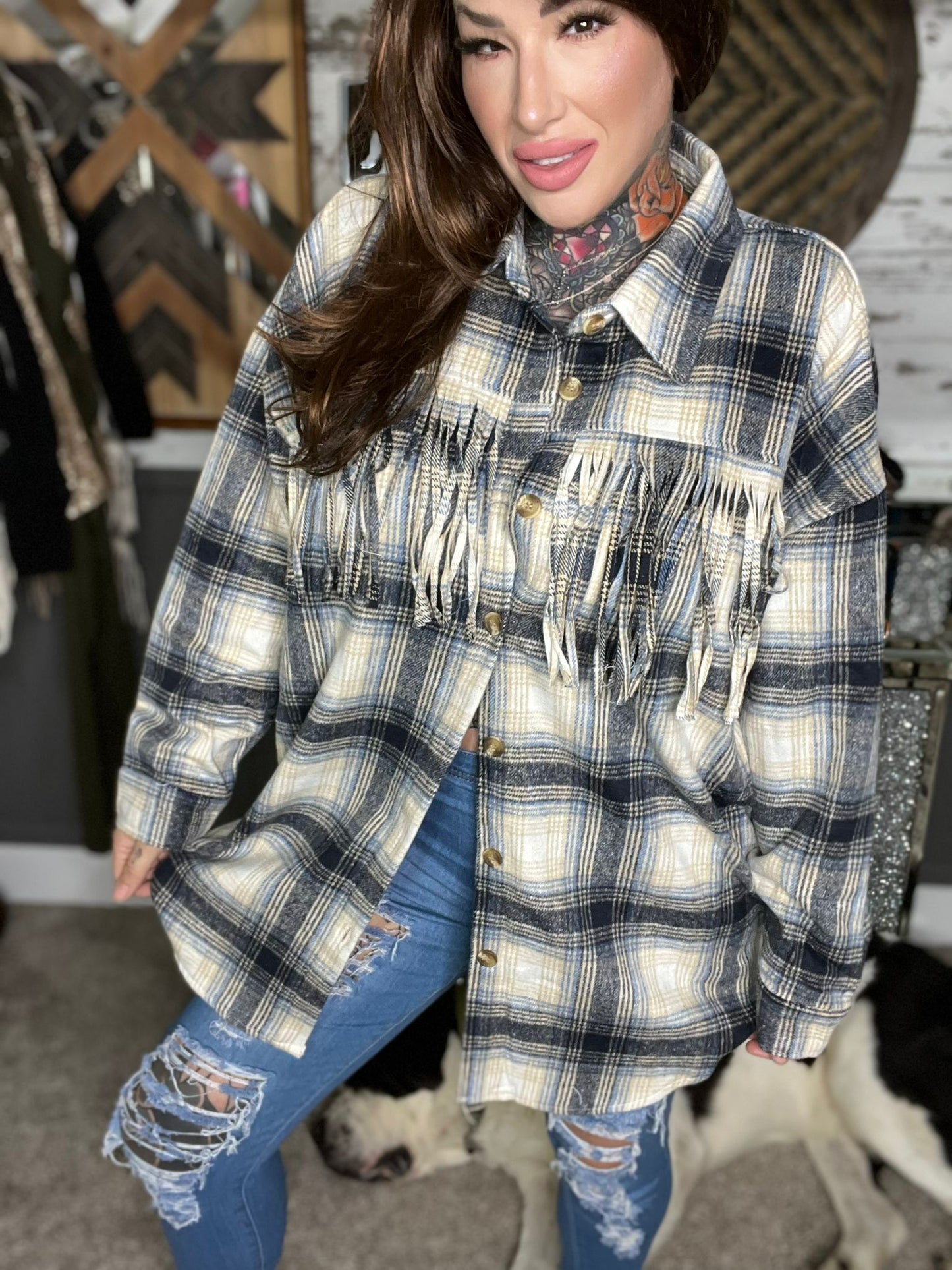 Catch Your Gaze Curvy Plaid Shacket