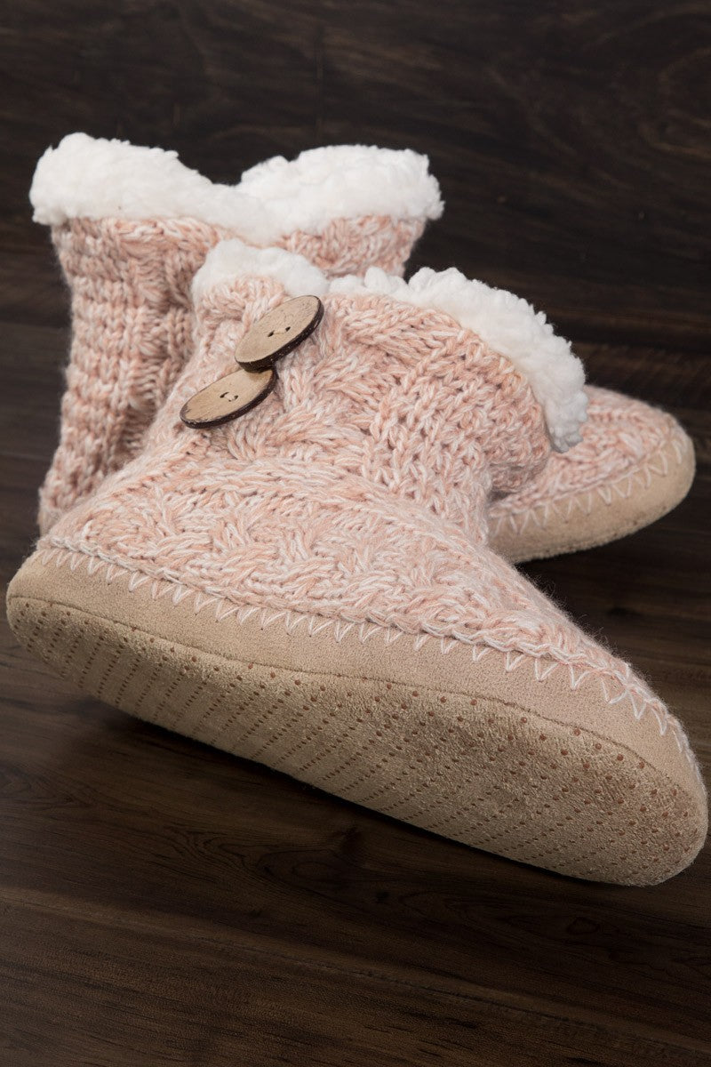 Fireside Nights Hand Knitted Coconut Button Slippers