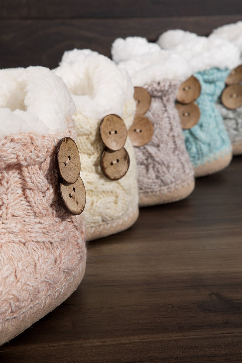 Fireside Nights Hand Knitted Coconut Button Slippers