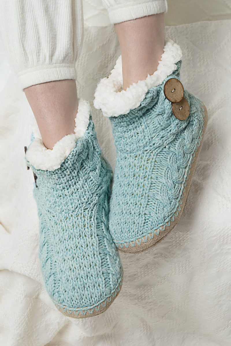 Fireside Nights Hand Knitted Coconut Button Slippers