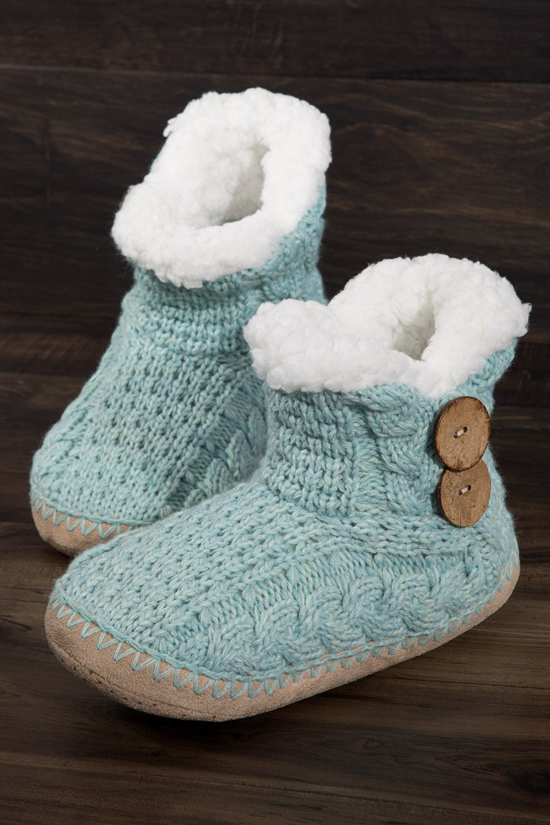 Fireside Nights Hand Knitted Coconut Button Slippers