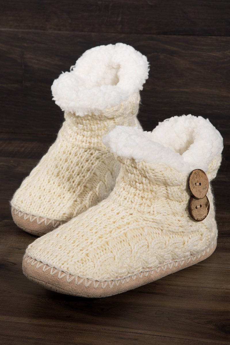 Fireside Nights Hand Knitted Coconut Button Slippers