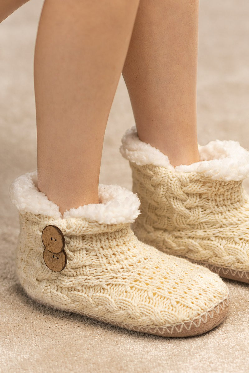 Fireside Nights Hand Knitted Coconut Button Slippers