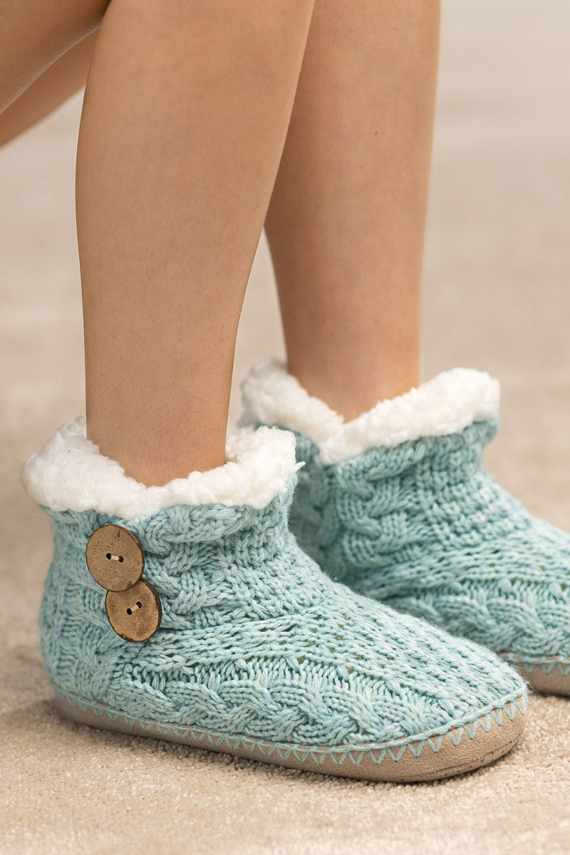 Fireside Nights Hand Knitted Coconut Button Slippers