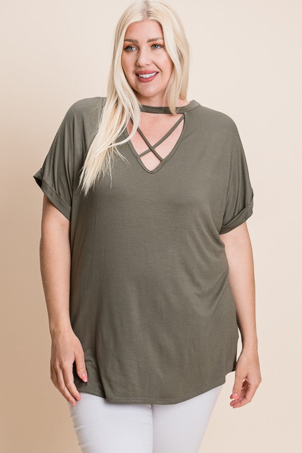 Anything Is Possible Curvy Criss Cross Neck Top (Multiple Color Options)