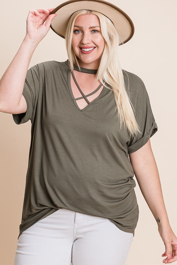 Anything Is Possible Curvy Criss Cross Neck Top (Multiple Color Options)