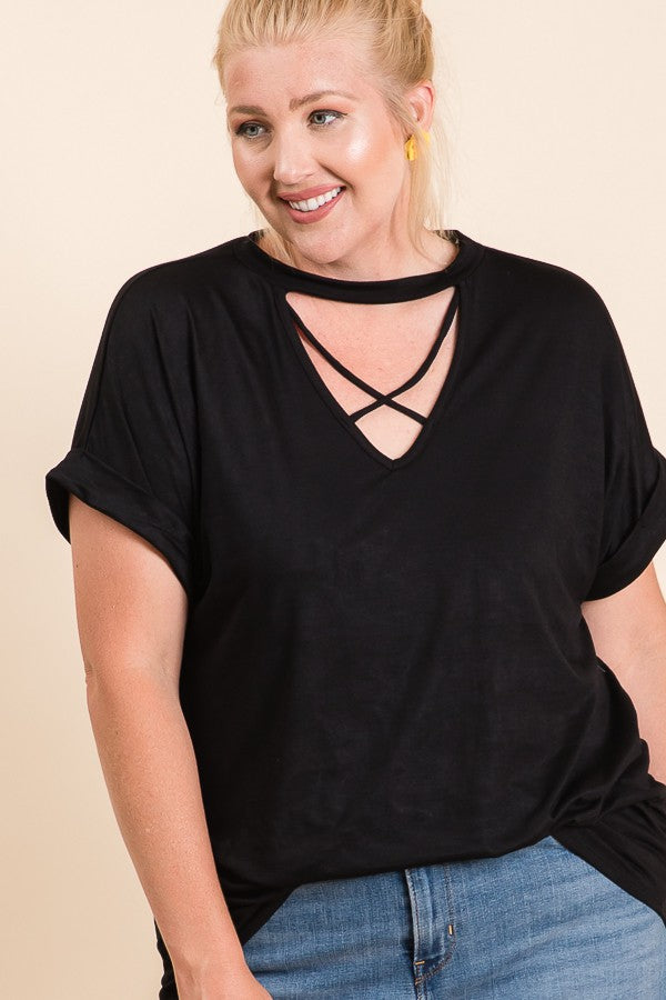 Anything Is Possible Curvy Criss Cross Neck Top (Multiple Color Options)