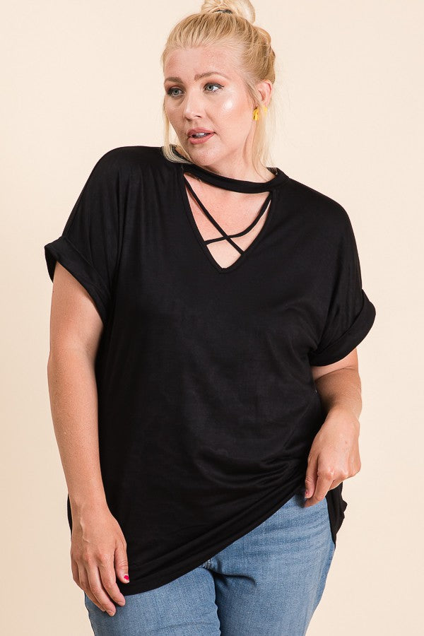 Anything Is Possible Curvy Criss Cross Neck Top (Multiple Color Options)