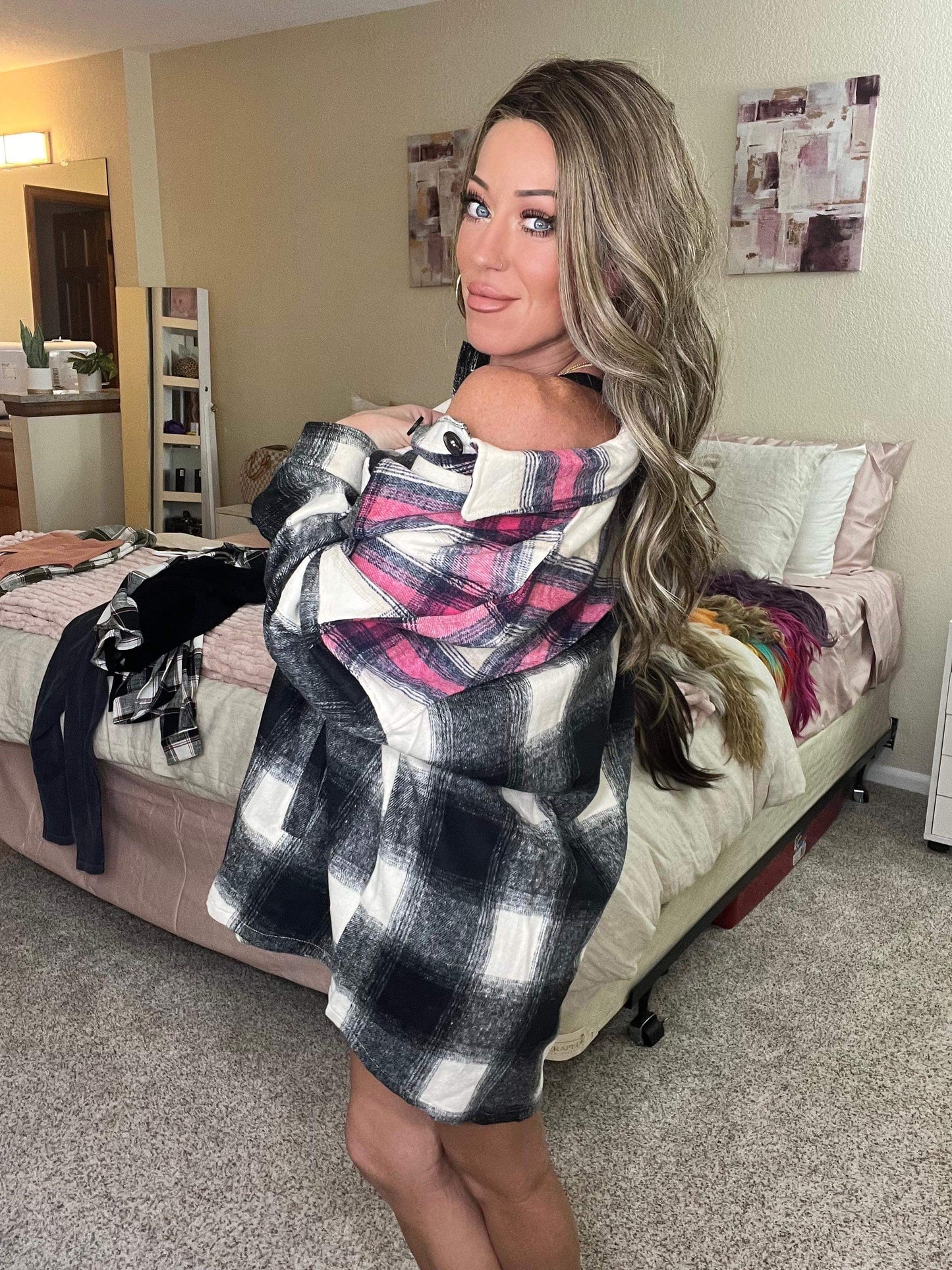 Simple Pleasures CURVY Oversized Plaid Shacket