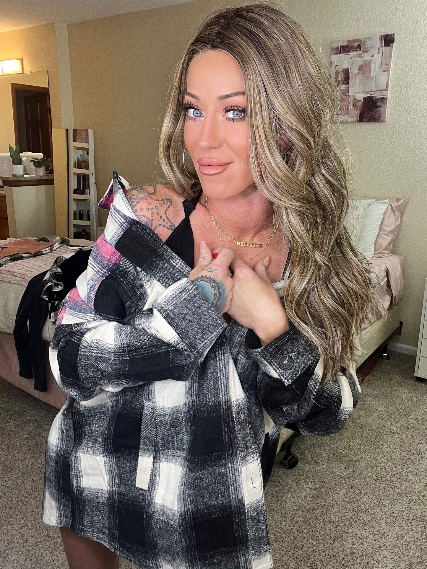 Simple Pleasures CURVY Oversized Plaid Shacket