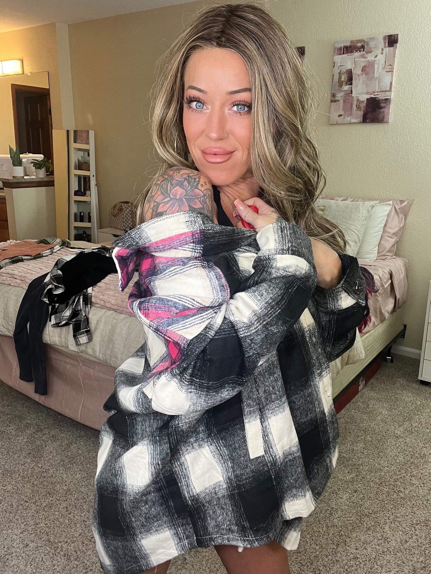 Simple Pleasures CURVY Oversized Plaid Shacket