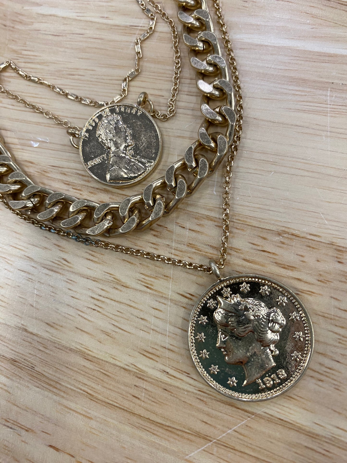 Worth My Time Layered Coin Charm Chain Necklace