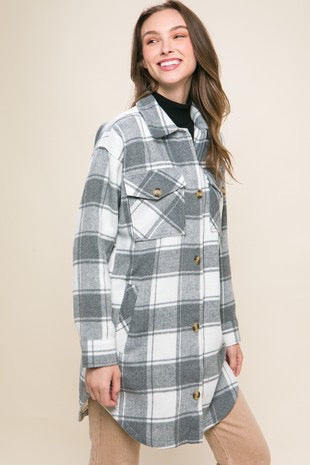 Work to Improve Oversized Plain Button Up Shacket