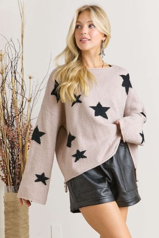 Coffee Date Star Pattern Cozy Sweater