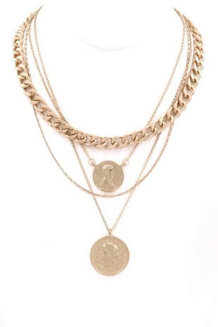 Worth My Time Layered Coin Charm Chain Necklace