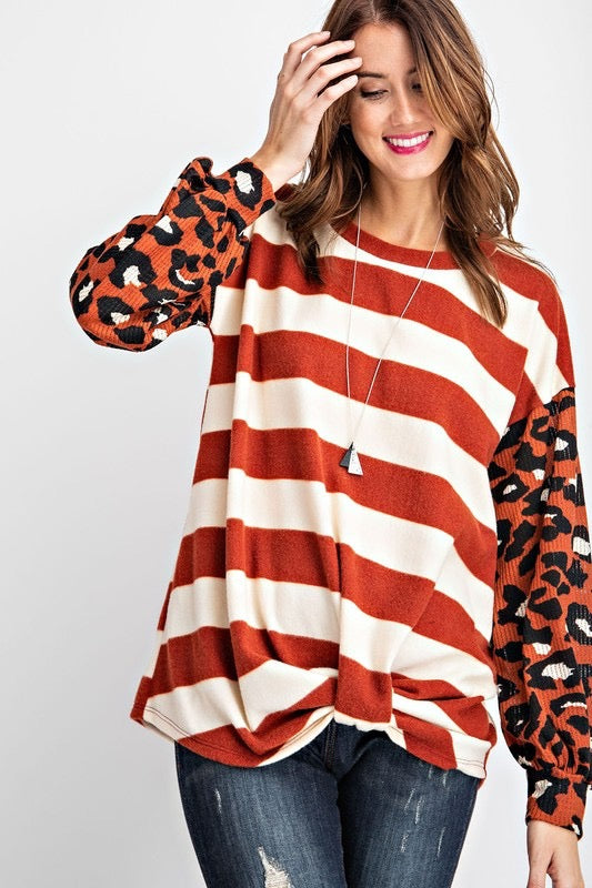 Fun & Games Curvy Animal Print And Striped Top