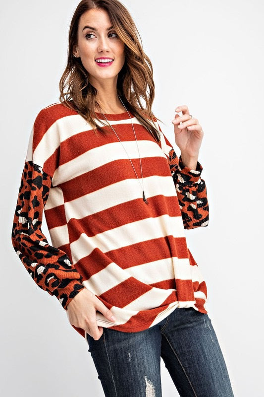 Fun & Games Curvy Animal Print And Striped Top