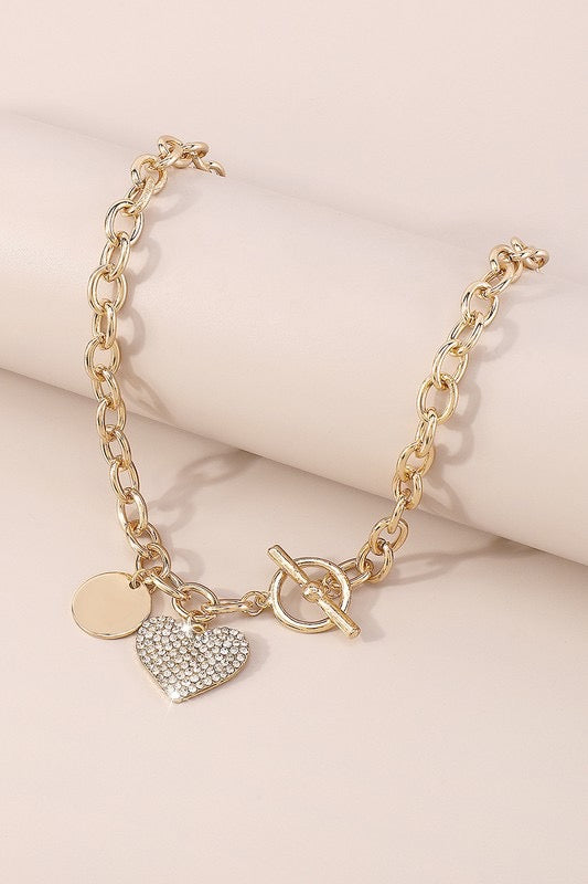 Love Me Tender Heart Pendant Toggle Necklace