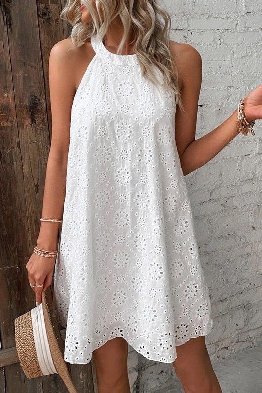 My Darling Daisy White Lace Eyelet Sleeveless O-Neck Mini Dress