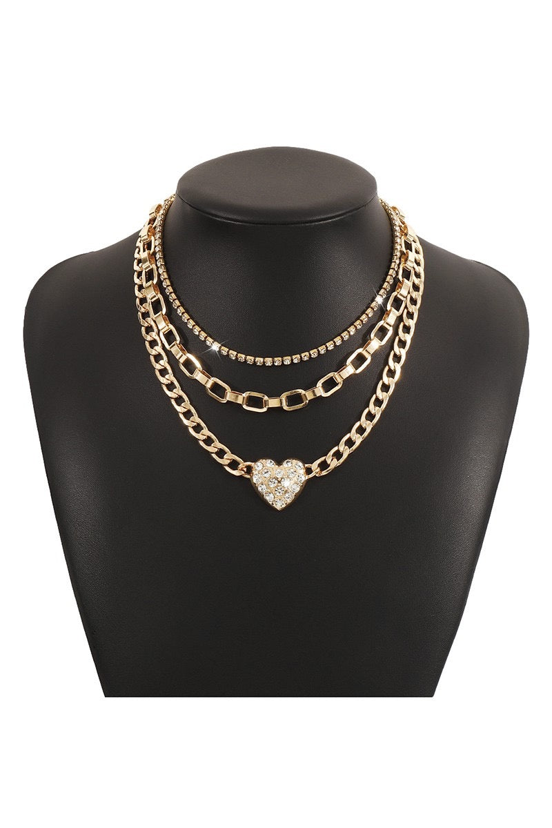 (Multiple Finishes) Take My Heart Layered Chain Necklace Set