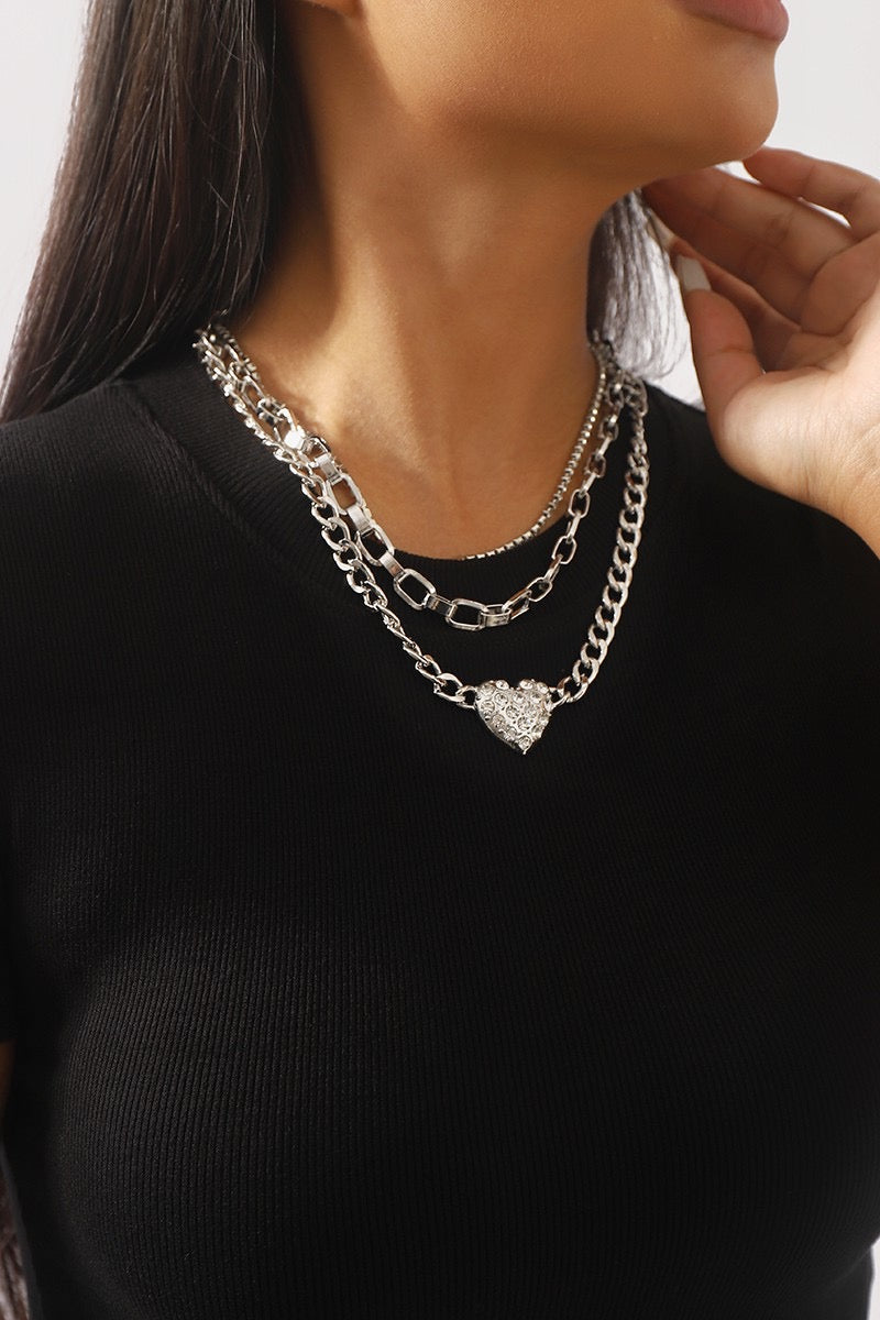 (Multiple Finishes) Take My Heart Layered Chain Necklace Set
