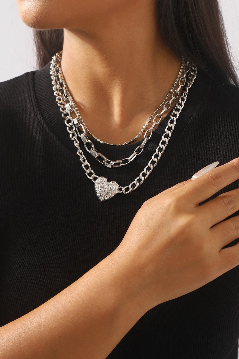 (Multiple Finishes) Take My Heart Layered Chain Necklace Set