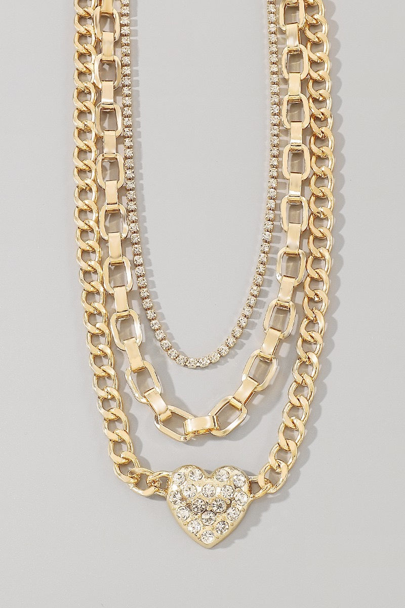 (Multiple Finishes) Take My Heart Layered Chain Necklace Set