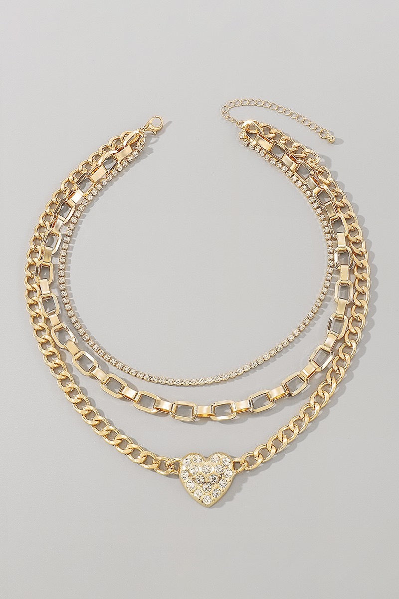 (Multiple Finishes) Take My Heart Layered Chain Necklace Set