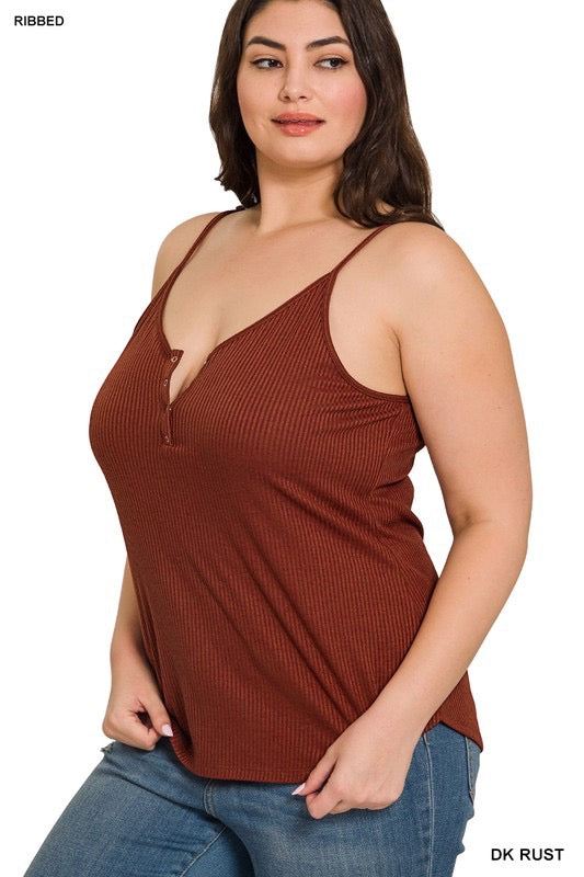 Keep It Simple Curvy Button Closure Cami Top