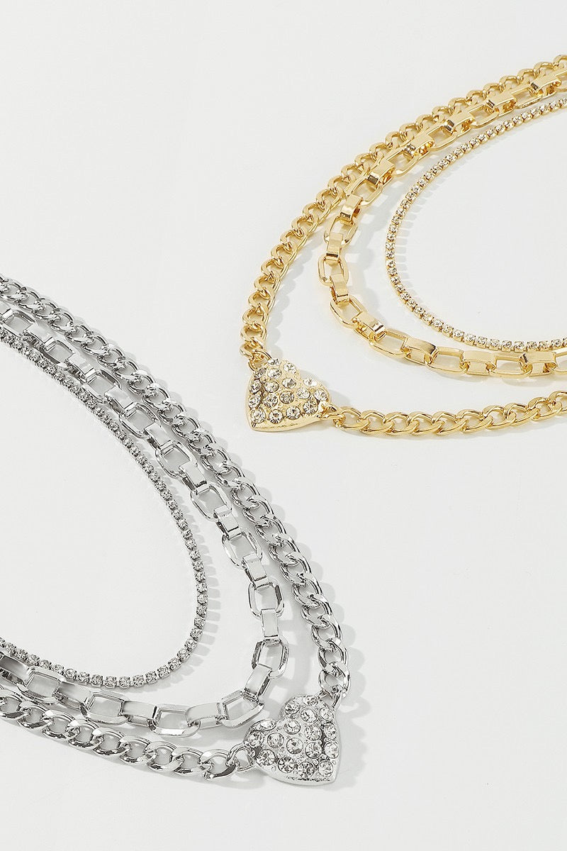 (Multiple Finishes) Take My Heart Layered Chain Necklace Set
