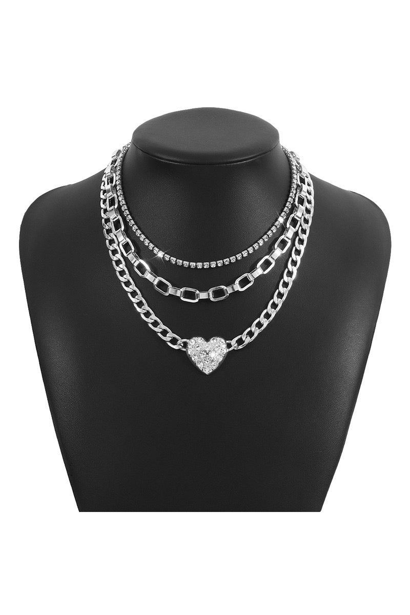 (Multiple Finishes) Take My Heart Layered Chain Necklace Set