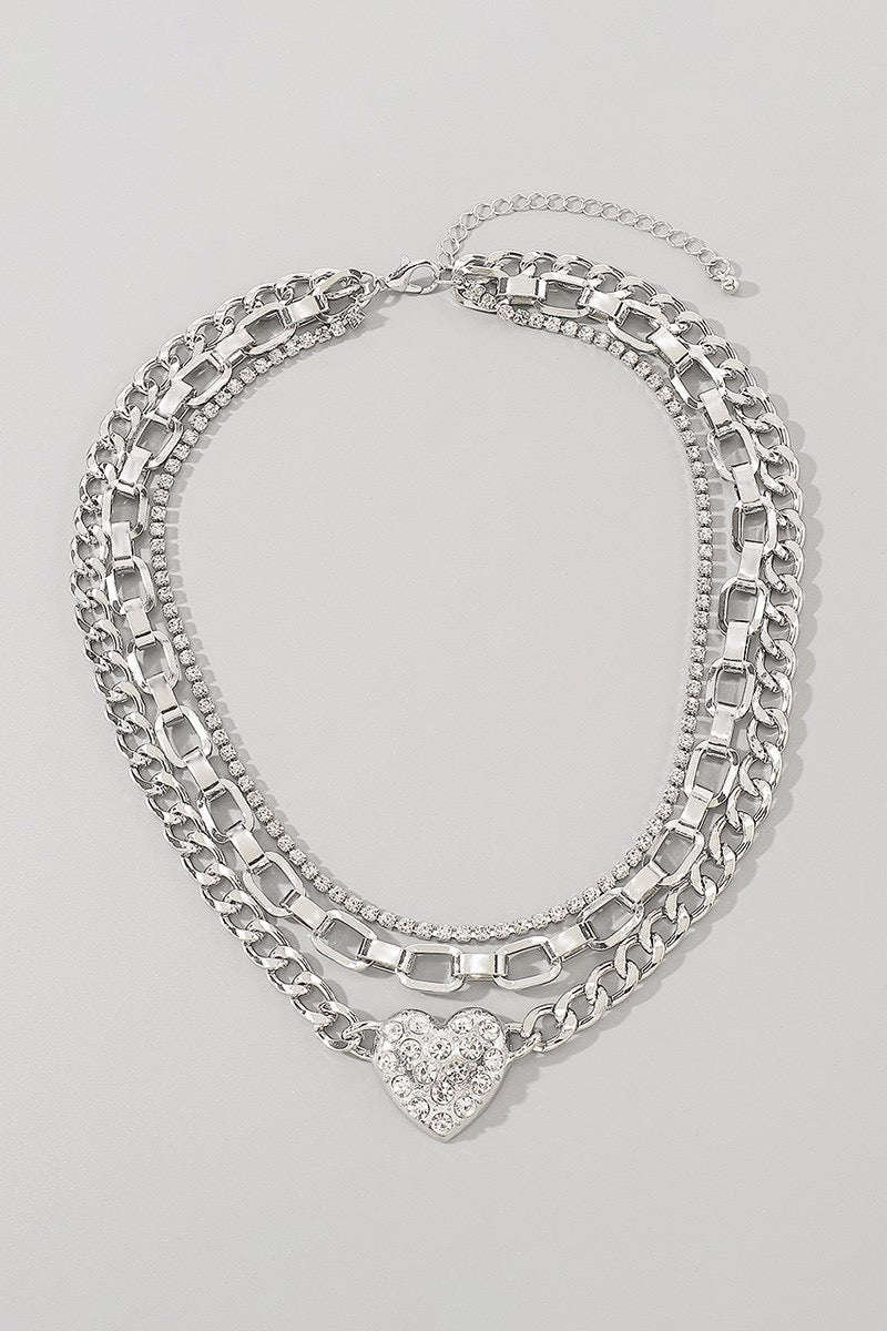 (Multiple Finishes) Take My Heart Layered Chain Necklace Set