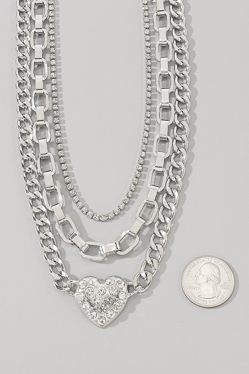 (Multiple Finishes) Take My Heart Layered Chain Necklace Set